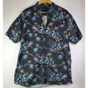 Molokai Surf Co Shirt Adult XXL Black Floral Print Mens Short Sleeve Hawaiian